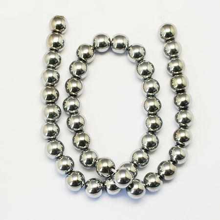 Hematite Beads Strands, Grade A, Round, Platinum Plated, 12mm, Hole: 1.5mm, about 33~35pcs/strand