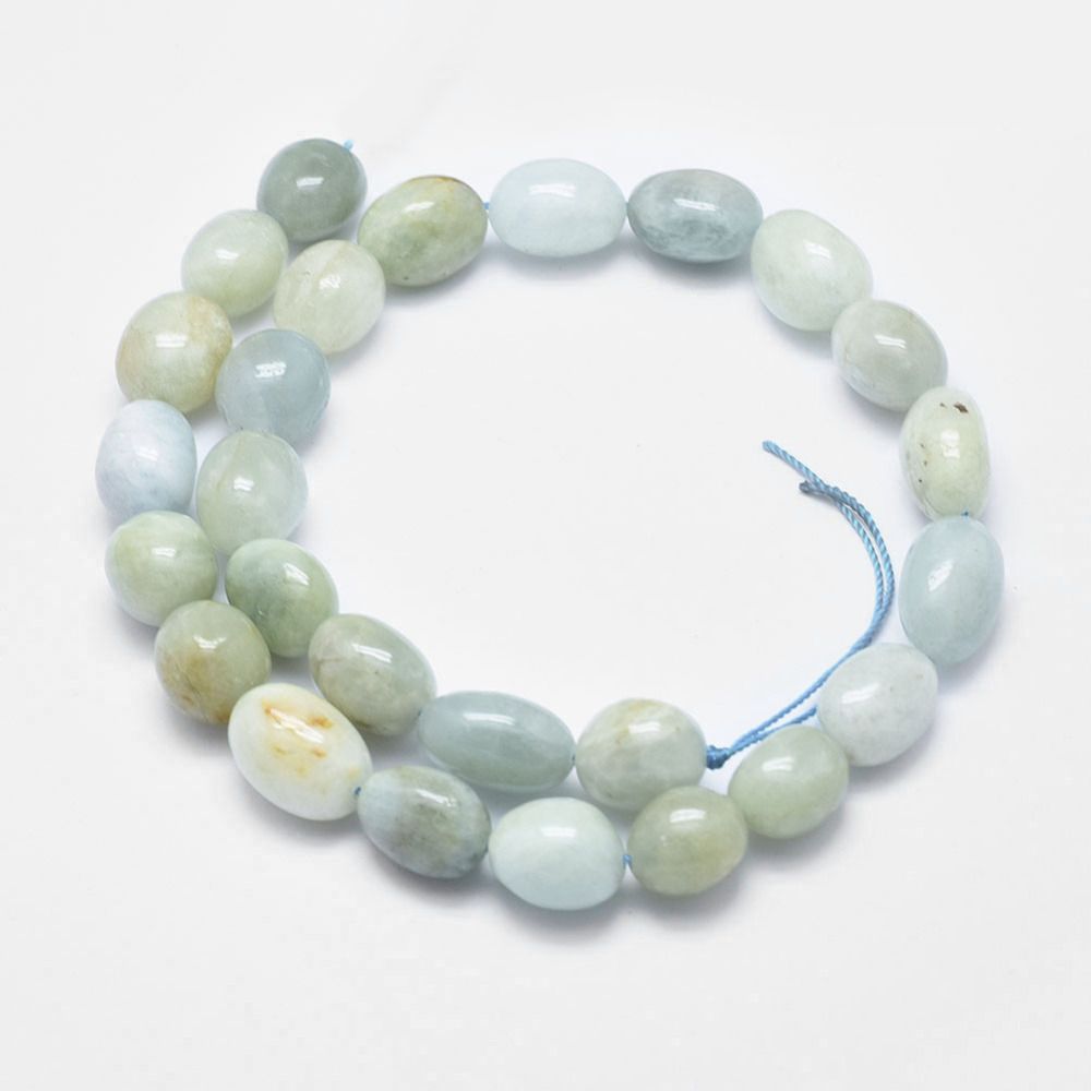 Natural Aquamarine Beads Strands, Oval, 14.5~20x12~13mm, Hole: 1mm, about 26pcs/strand, 15.3 inch(39cm)