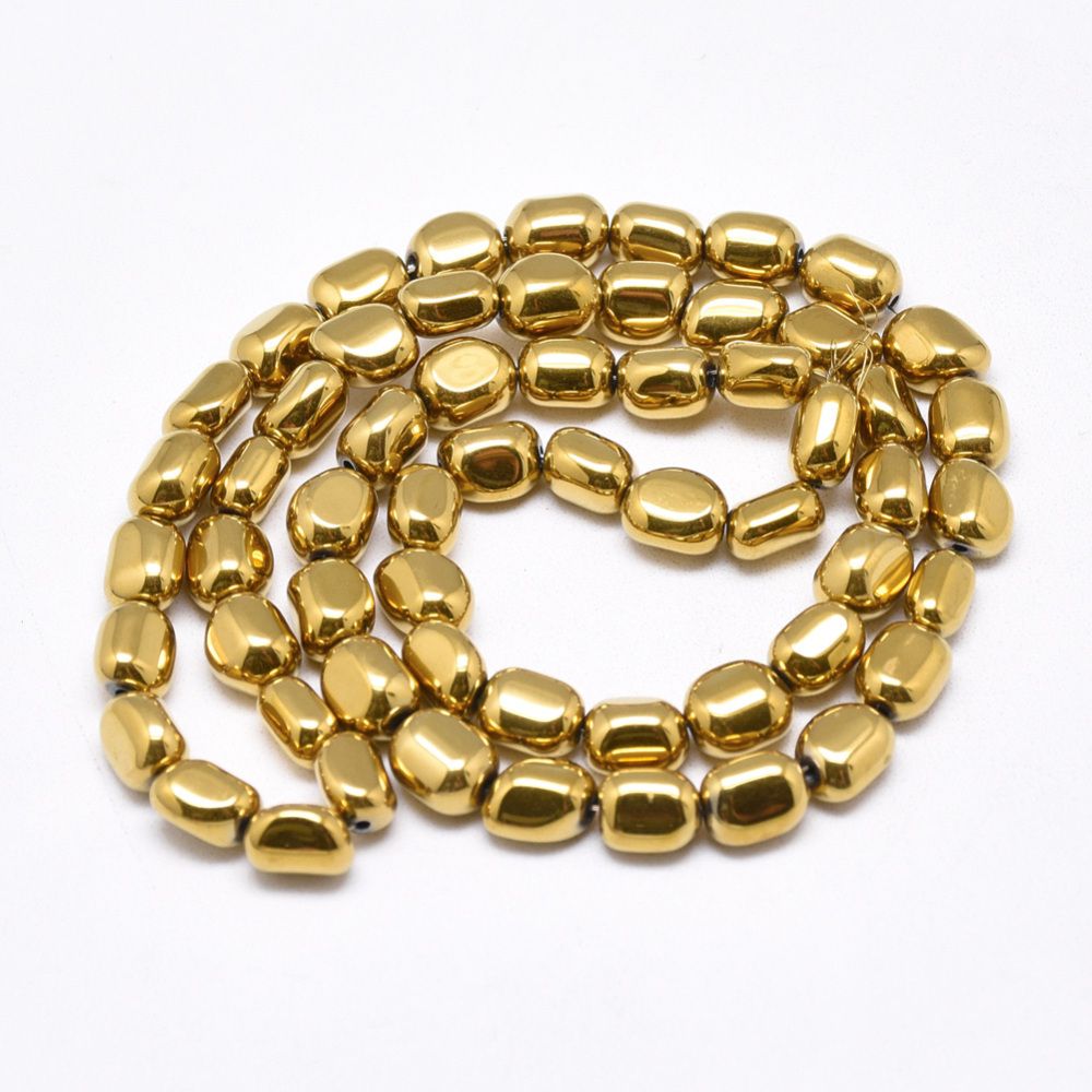 Electroplate Non-magnetic Synthetic Hematite Beads Strands, Chips, Golden Plated, 7~8x5~6x4~5mm, Hole: 1mm, about 57pcs/strand, 16.1 inch