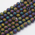 Electroplate Natural Druzy Agate Beads Strands, Round, Frosted, Multi-color Plated, 8~9mm, Hole: 1mm, about 45~48pcs/strand, 14.9 inch(38cm)