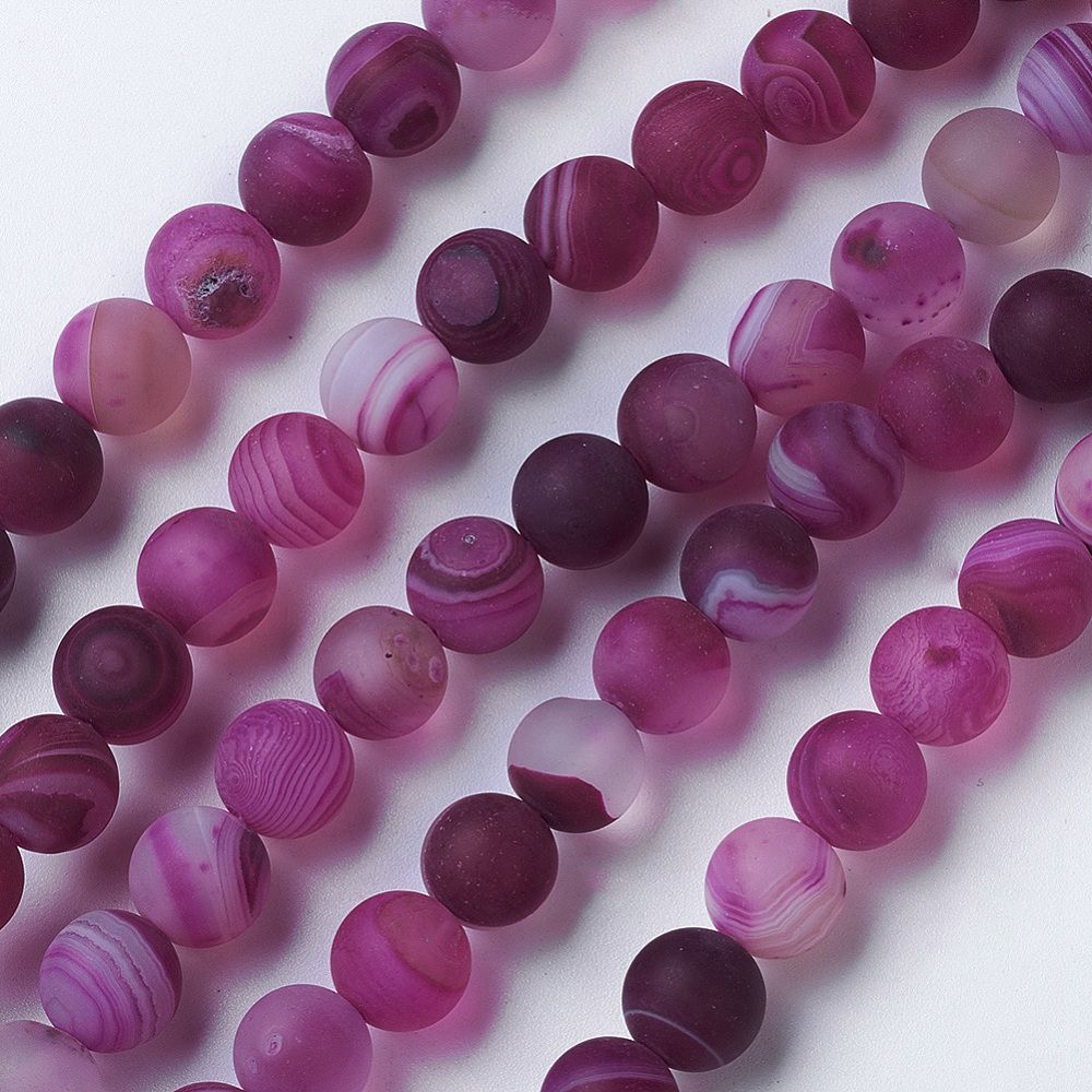 Natural Grade A Striped Agate/Banded Agate Beads Strands, Dyed & Heated, Frosted, Round,10mm, Hole: 1.2mm, about 47pcs/strand, 14.9 inch(38cm)