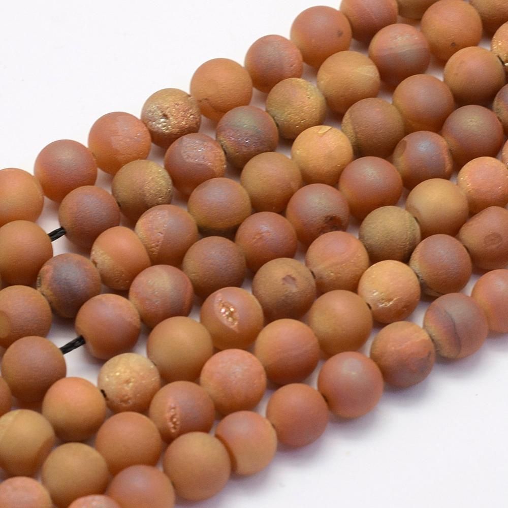 Electroplate Natural Druzy Agate Beads Strands, Round, Frosted, Multi-color Plated, 8~9mm, Hole: 1mm, about 45~48pcs/strand, 14.9 inch(38cm)