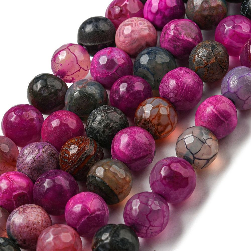 Faceted Natural Dragon Veins Agate Beads Strands, Round, Dyed & Heated, 12mm, Hole: 1.6mm, about 31pcs/strand, 14.76''(37.5cm)