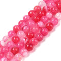 Natural Striped Agate/Banded Agate Beads Strands, Dyed, Round, 6mm, Hole: 0.8mm, about 32pcs/strand, 7.60''(19.3cm)