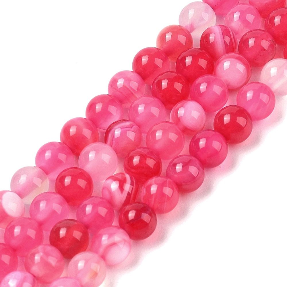 Natural Striped Agate/Banded Agate Beads Strands, Dyed, Round, 6mm, Hole: 0.8mm, about 32pcs/strand, 7.60''(19.3cm)