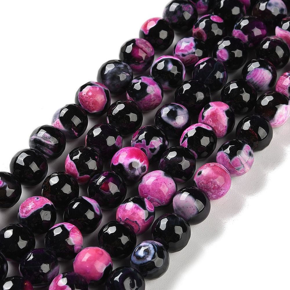 Natural Fire Crackle Agate Beads Strands, Dyed & Heated, Faceted, Round, 10mm, Hole: 0.8mm, about 37pcs/strand, 14''(35.5cm)