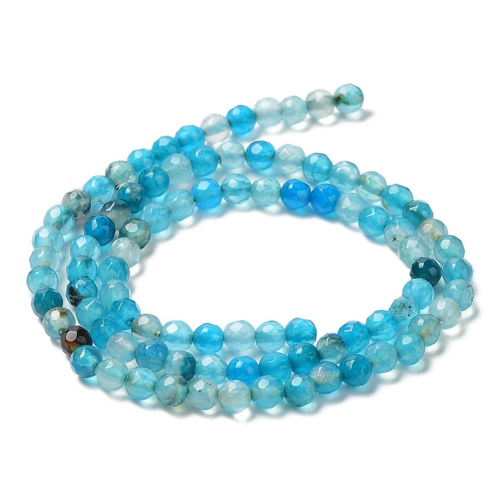 Natural Agate Beads Strands, Faceted Round, Dyed & Heated, 3.7~4x3.9~4.3mm, Hole: 0.8mm, about 89~93pcs/strand, 13.98''(35.5cm)