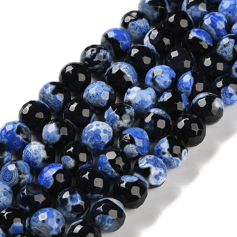 Natural Fire Crackle Agate Beads Strands, Dyed & Heated, Faceted, Round, 10mm, Hole: 0.8mm, about 37pcs/strand, 14''(35.5cm)