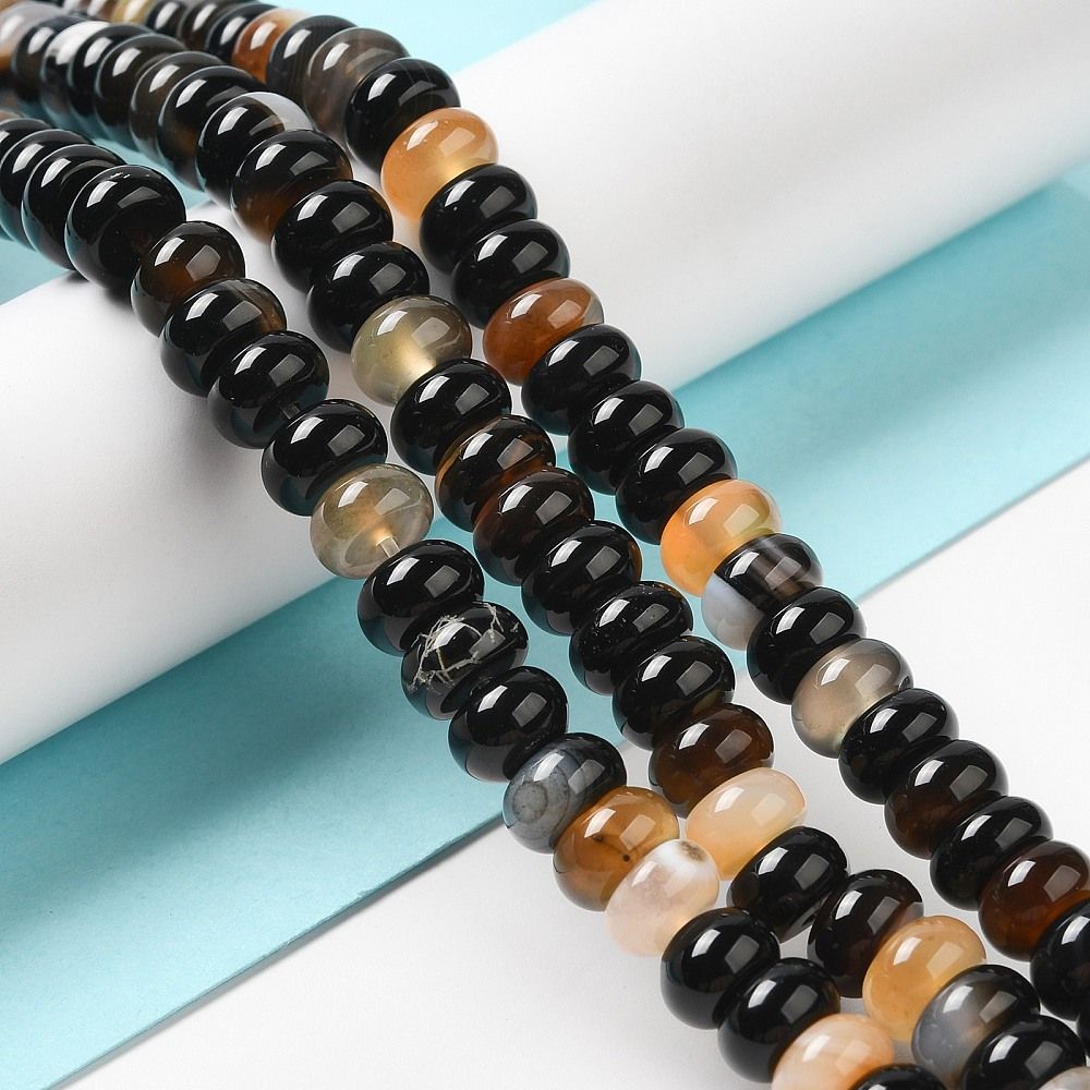 Natural Agate Beads Strands, Dyed & Heated, Rondelle, 8~8.5x4.5~5.5mm, Hole: 1.4mm, about 41pcs/strand, 7.40~7.48''(18.8~19cm)