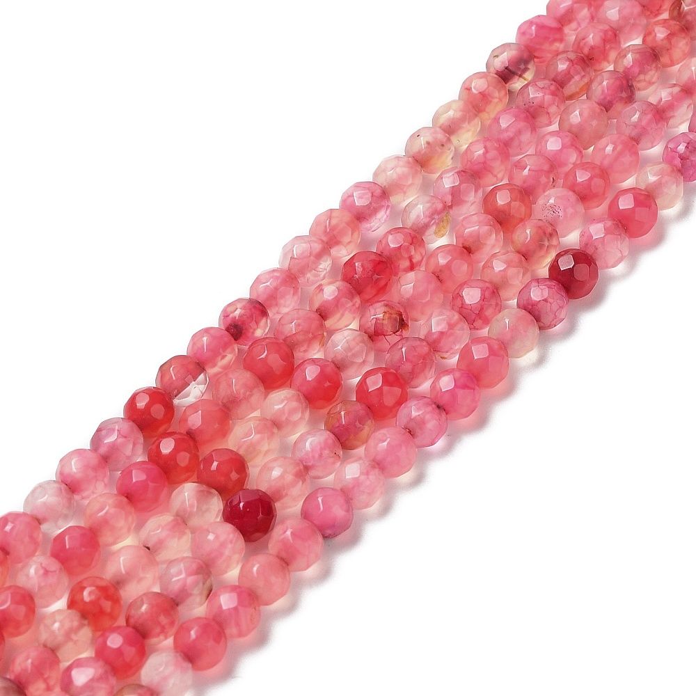 Natural Agate Beads Strands, Faceted Round, Dyed & Heated, 3.7~4x3.9~4.3mm, Hole: 0.8mm, about 89~93pcs/strand, 13.98''(35.5cm)