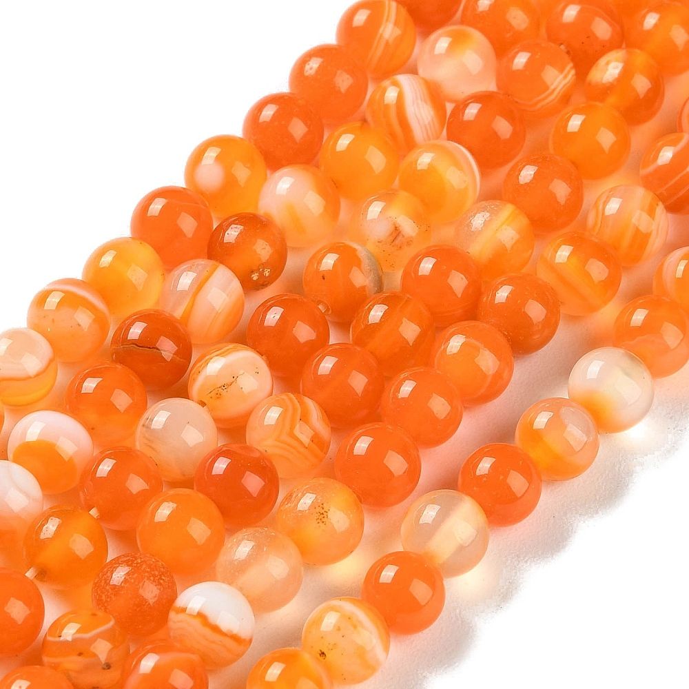 Natural Striped Agate/Banded Agate Beads Strands, Dyed, Round, 6mm, Hole: 0.8mm, about 32pcs/strand, 7.60''(19.3cm)