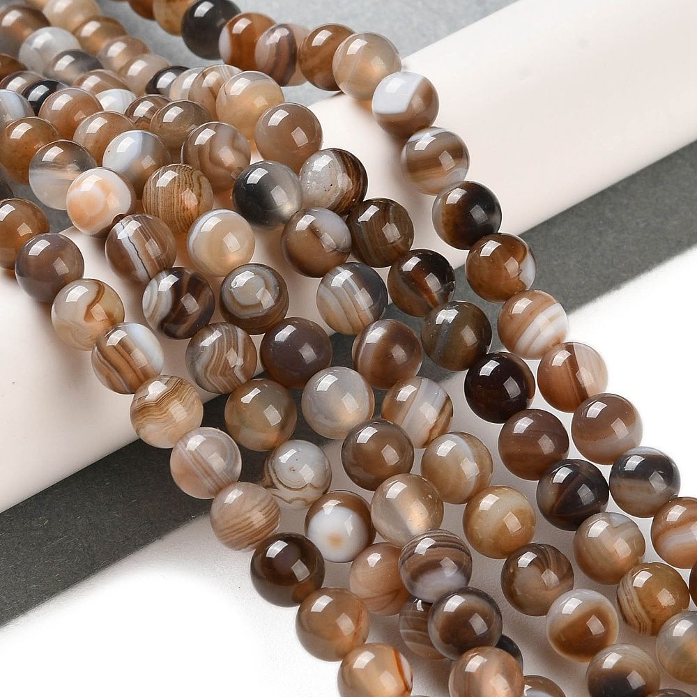 Natural Striped Agate/Banded Agate Beads Strands, Dyed, Round, 6mm, Hole: 0.8mm, about 32pcs/strand, 7.60''(19.3cm)