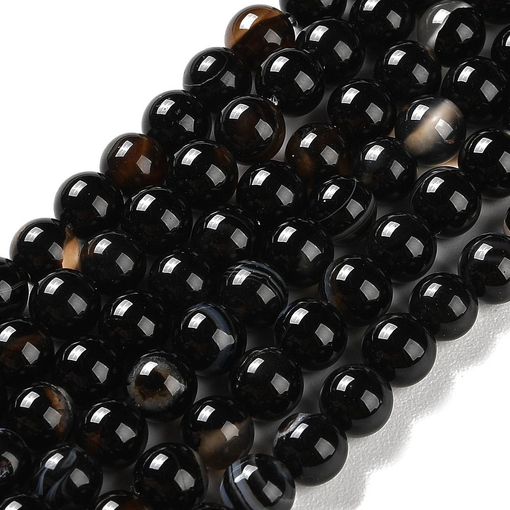 Natural Striped Agate/Banded Agate Beads Strands, Dyed, Round, 6mm, Hole: 0.8mm, about 32pcs/strand, 7.60''(19.3cm)