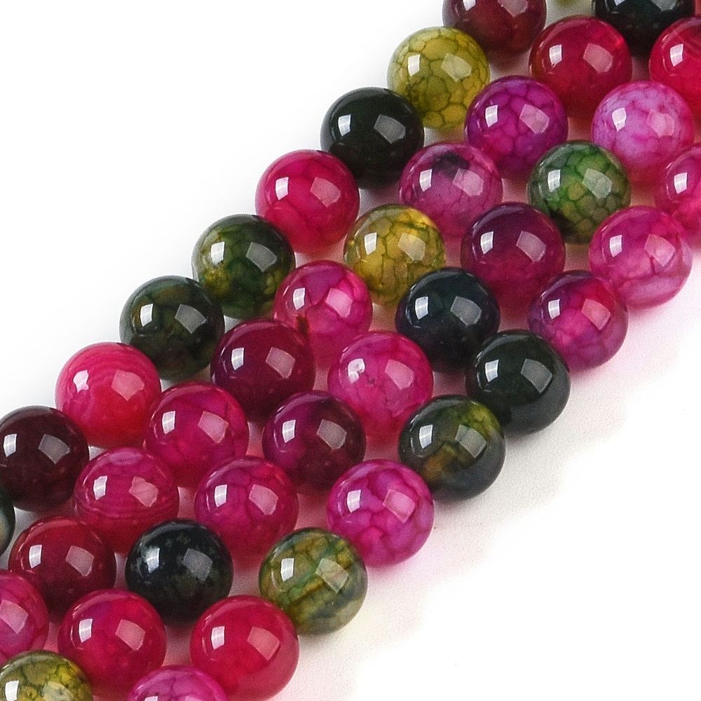 Natural Striped Agate/Banded Agate Beads Strands, Dyed, Round, 6mm, Hole: 0.8mm, about 32pcs/strand, 7.60''(19.3cm)