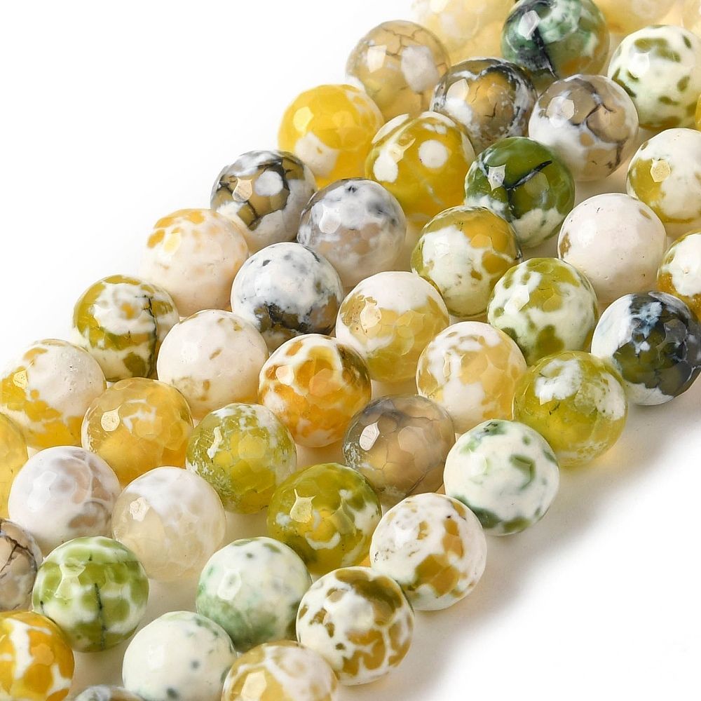 Dyed & Heated Natural Fire Crackle Agate Beads Strands, Faceted, Round, 8mm, Hole: 1.2mm, about 48pcs/strand, 36cm