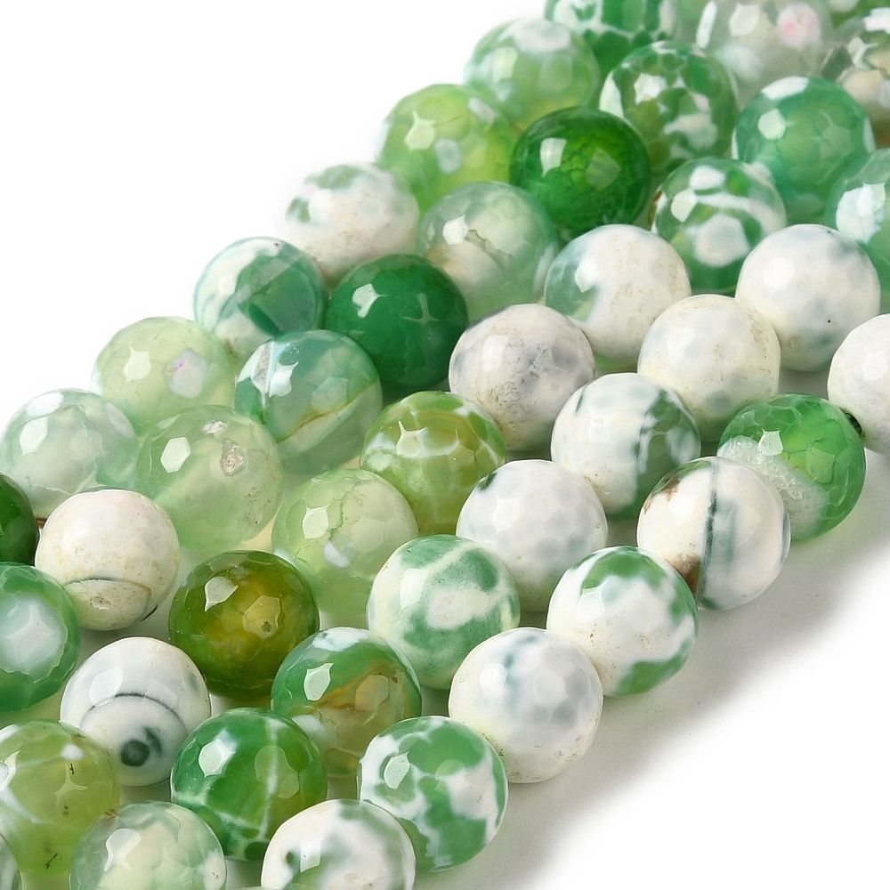 Dyed & Heated Natural Fire Crackle Agate Beads Strands, Faceted, Round, 8mm, Hole: 1.2mm, about 48pcs/strand, 36cm