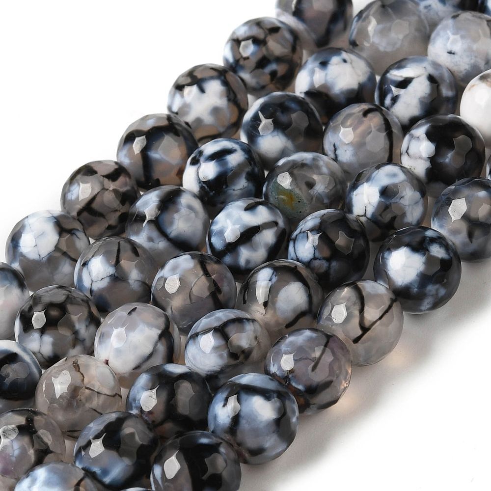 Dyed & Heated Natural Fire Crackle Agate Beads Strands, Faceted, Round, 8mm, Hole: 1.2mm, about 48pcs/strand, 36cm
