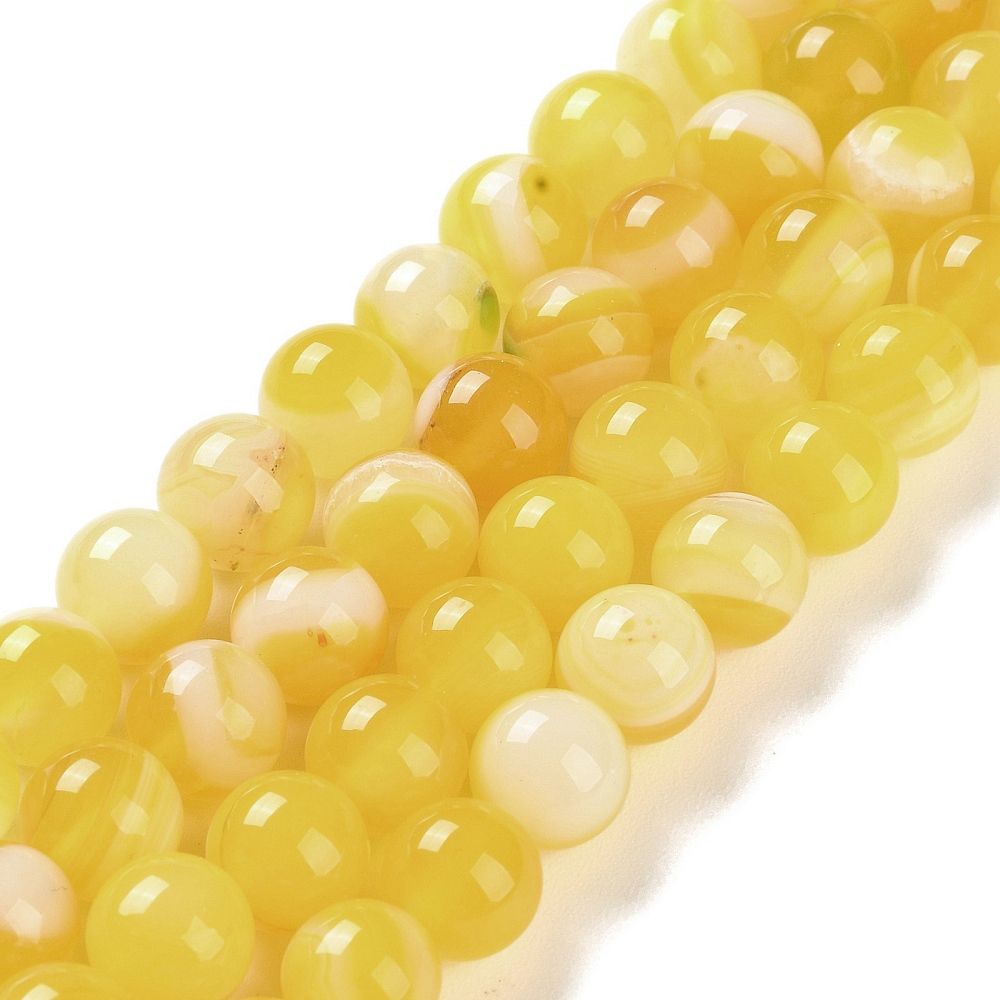 Natural Striped Agate/Banded Agate Beads Strands, Dyed, Round, 10mm, Hole: 1.2mm, about 19pcs/strand, 7.60''(19.3cm)