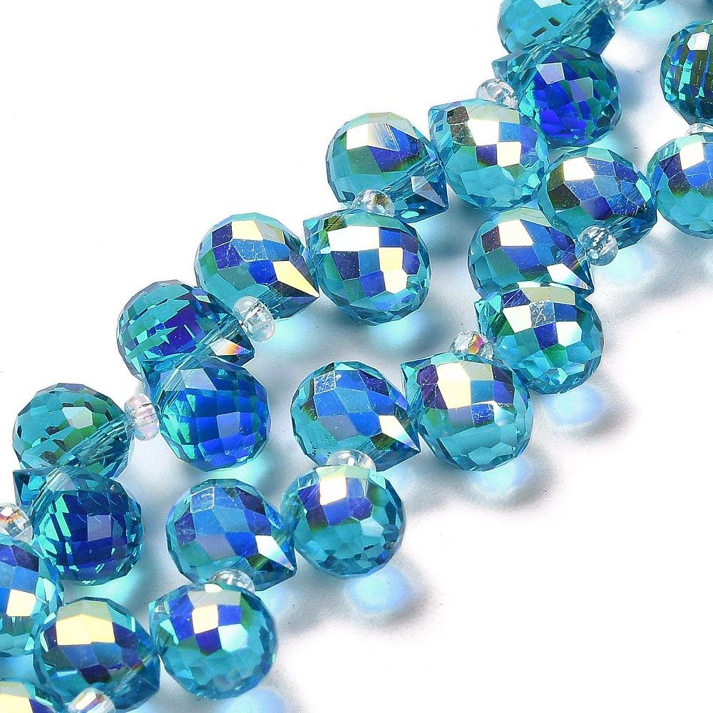 Electroplate Glass Beads Strands, Teardrop, 10~11x8mm, Hole: 1mm, about 93pcs/strand, 62cm