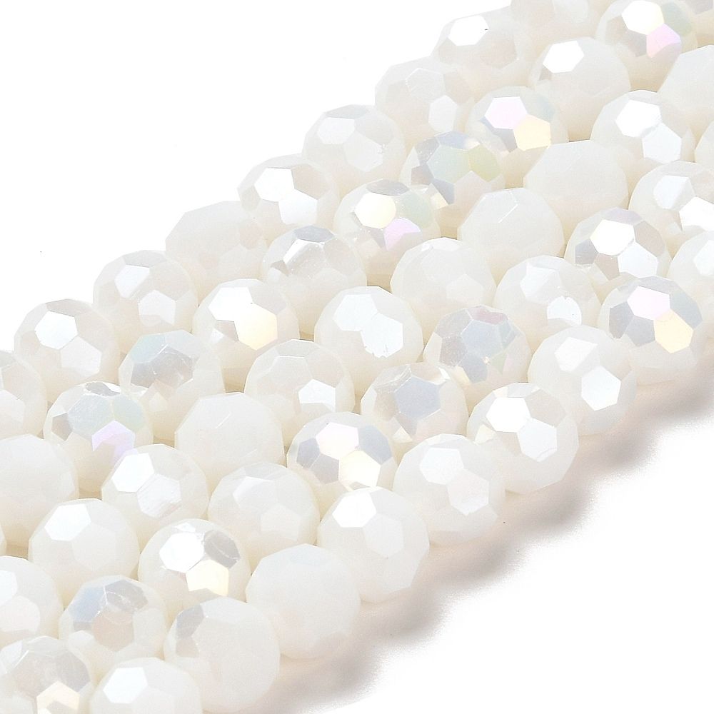 Opaque Glass Beads Stands, AB Color, Faceted(32 Facets), Round, 8x7~7.5mm, Hole: 1.5mm, about 66pcs/strand, 18.82~19.06 inch(47.8~48.4cm)