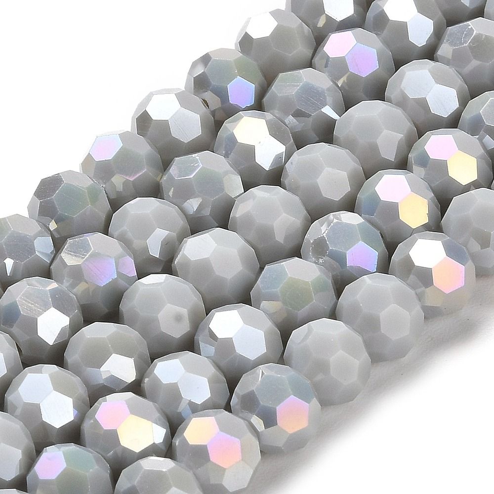 Opaque Glass Beads Stands, AB Color, Faceted(32 Facets), Round, 8x7~7.5mm, Hole: 1.5mm, about 66pcs/strand, 18.82~19.06 inch(47.8~48.4cm)