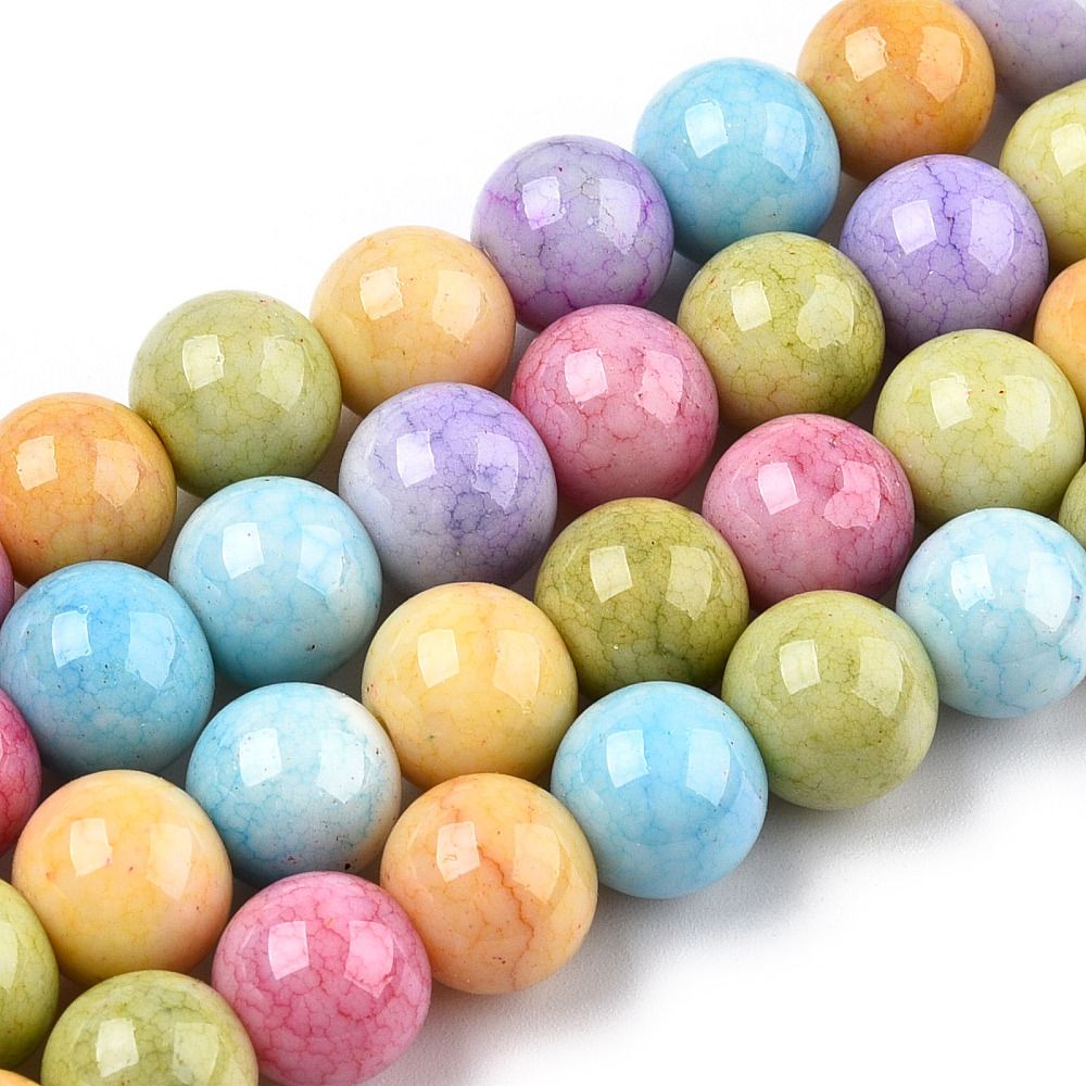 Opaque Crackle Glass Round Beads Strands, Imitation Stones, Round,10mm, Hole: 1.5mm, about 80pcs/strand, 30.31~31.10 inch(77~79cm)