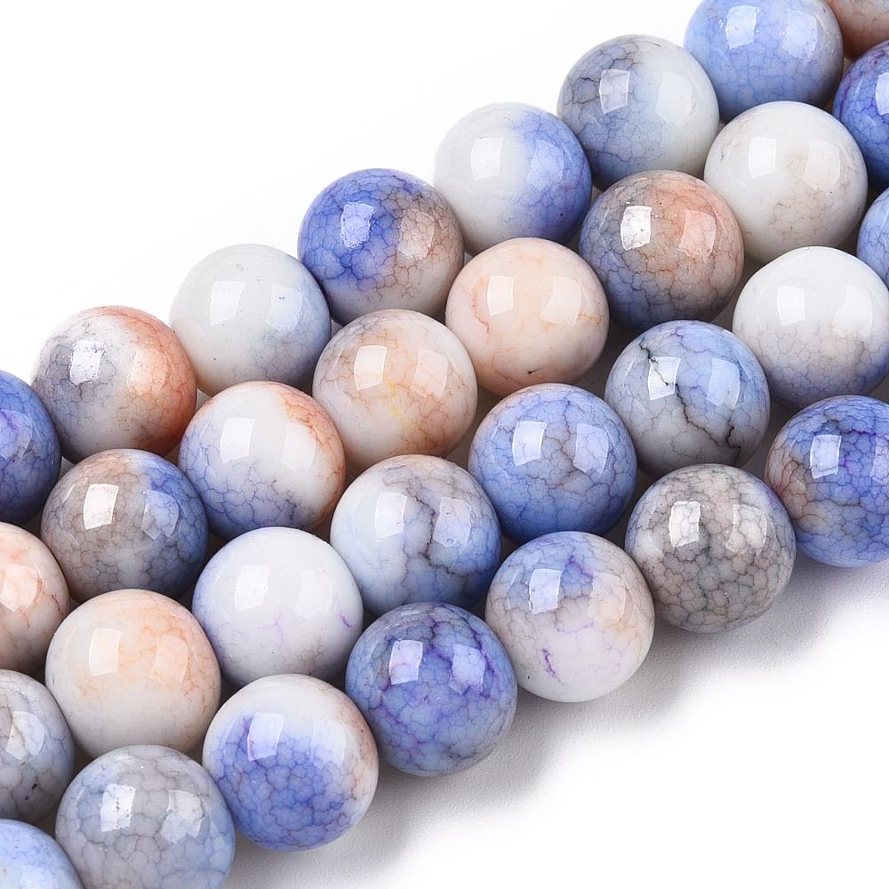 Opaque Crackle Glass Round Beads Strands, Imitation Stones, Round,10mm, Hole: 1.5mm, about 80pcs/strand, 30.31~31.10 inch(77~79cm)