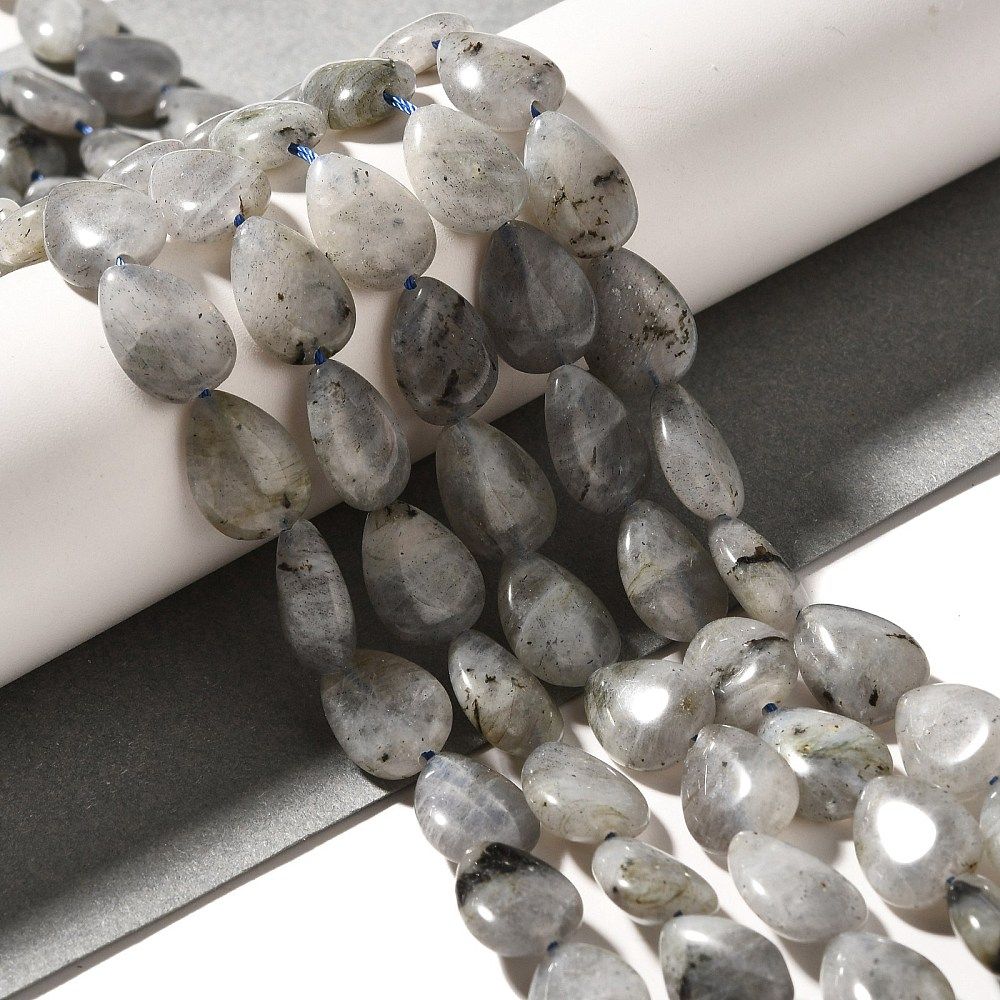 Natural Labradorite Beads Strands, Teardrop, 13.5~14x10~10.5x5mm, Hole: 1mm, about 27~28pcs/strand, 37.3~38.3cm