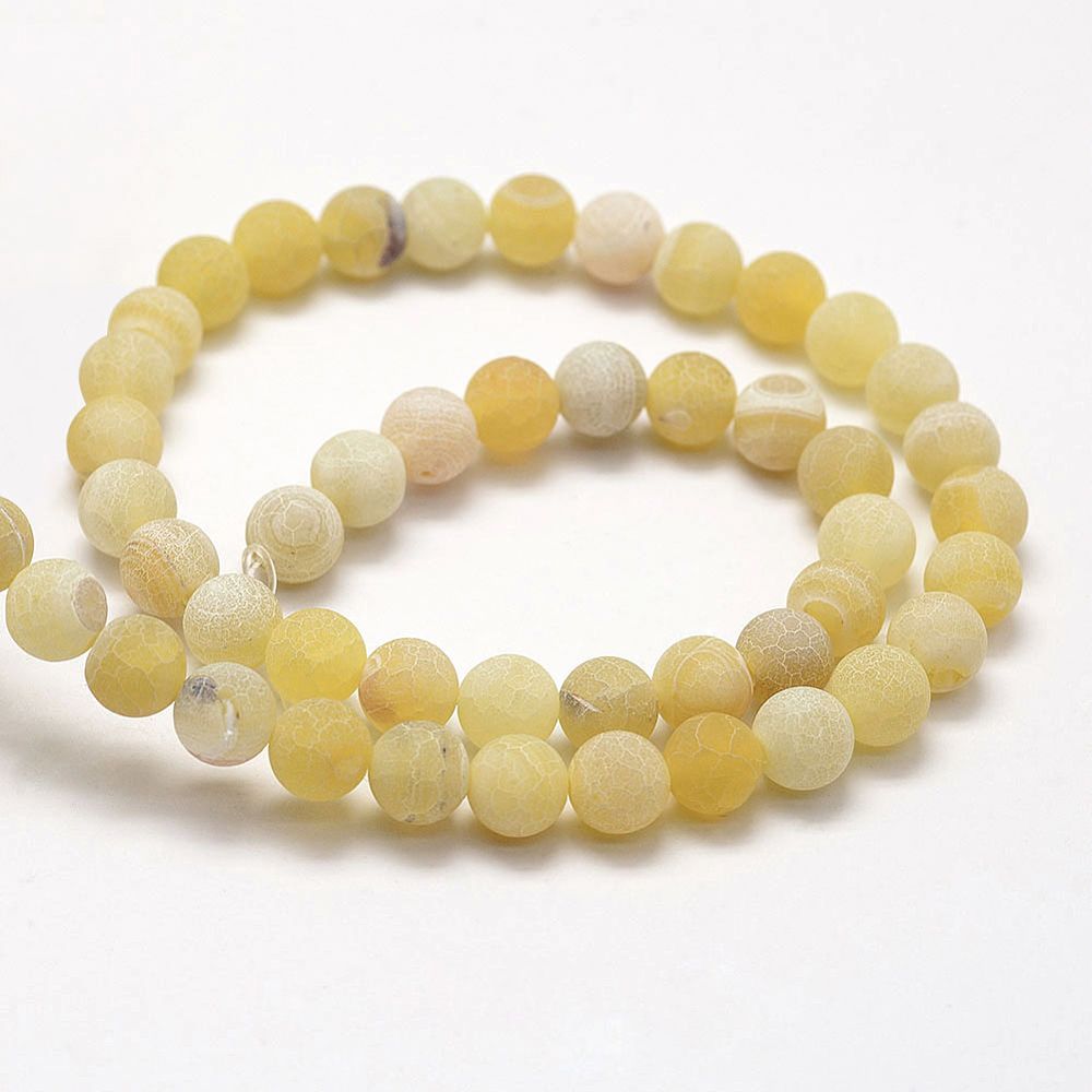 Frosted Natural Weathered Agate Beads Strands, Round, Dyed & Heated, Yellow, 6mm, Hole: 0.8mm, about 62~65pcs/strand