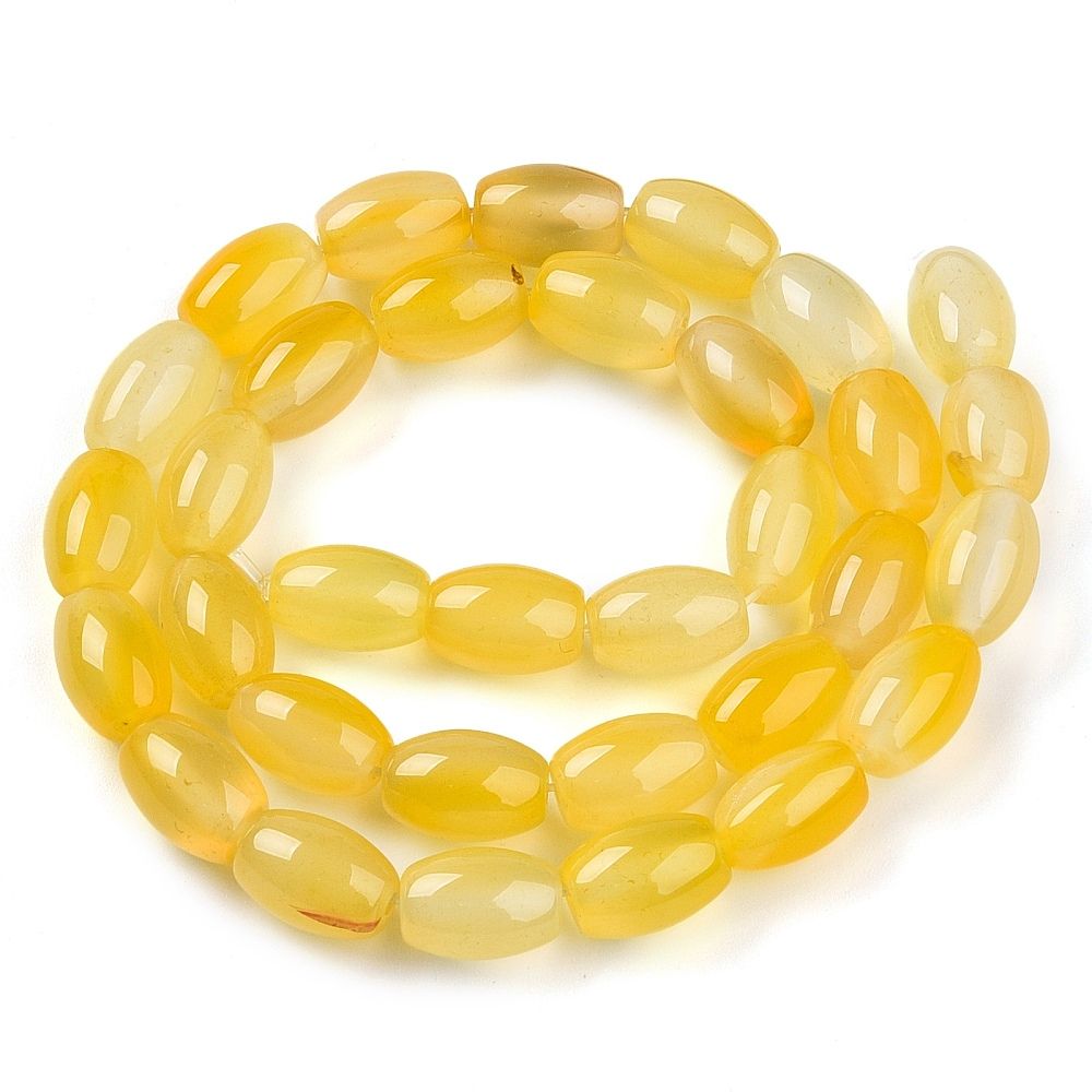 Dyed Natural Agate Beads Strands, Rice Beads, Yellow, 11~12.5x8~8.5mm, Hole: 1.2mm, about 33pcs/strand, 15.92~15.94''(39.8~40.5cm)