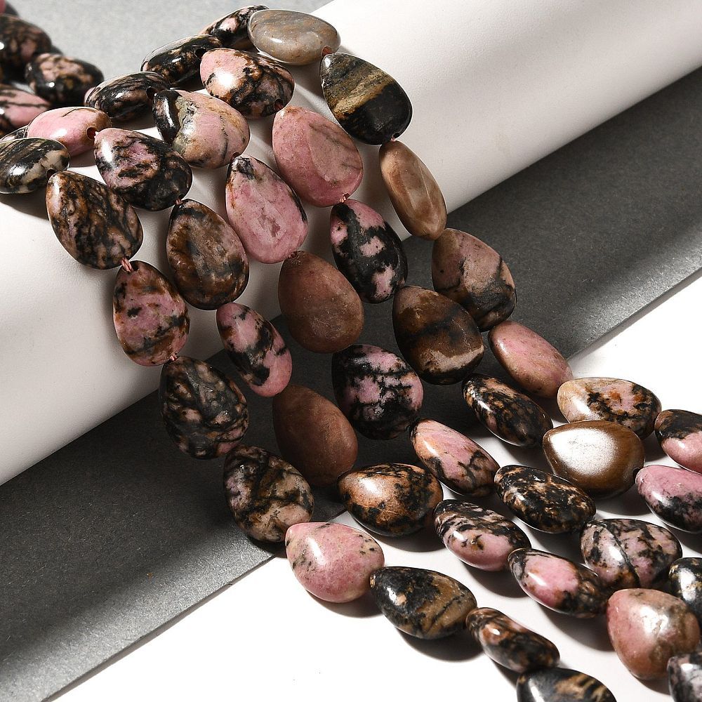 Natural Rhodonite Beads Strands, Teardrop, 17.5~18x13x6mm, Hole: 1.2mm, about 22pcs/strand, 15.24 inch(38.7cm)