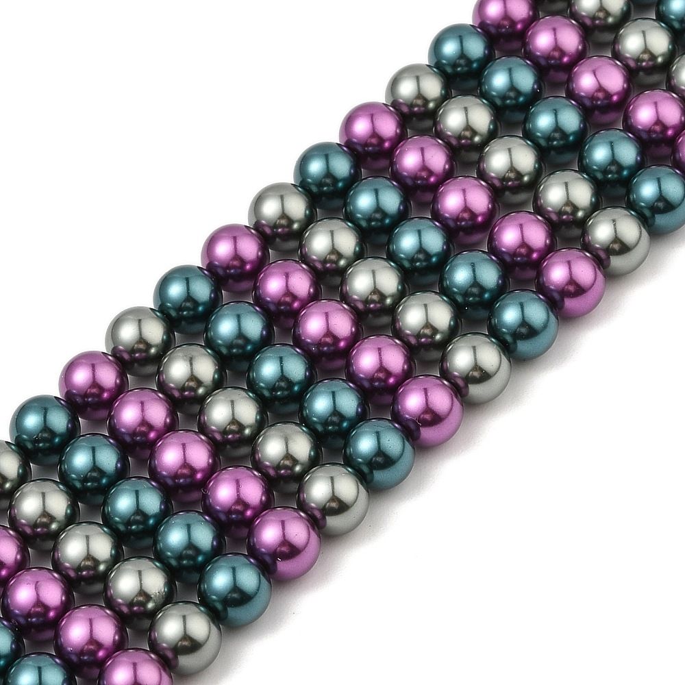 Baking Painted Pearlized Glass Pearl Round Bead Strands, Orange, 8mm, Hole: 0.8mm, about 50pcs/strand, 15.75''(40cm)