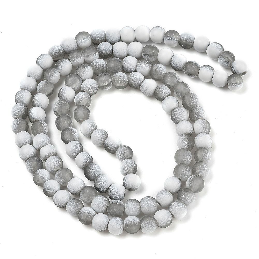 Frosted Crackle Glass Beads Strand, 6x5.5mm, Hole: 1mm, about 145pcs/strand, 31.10''(79cm)