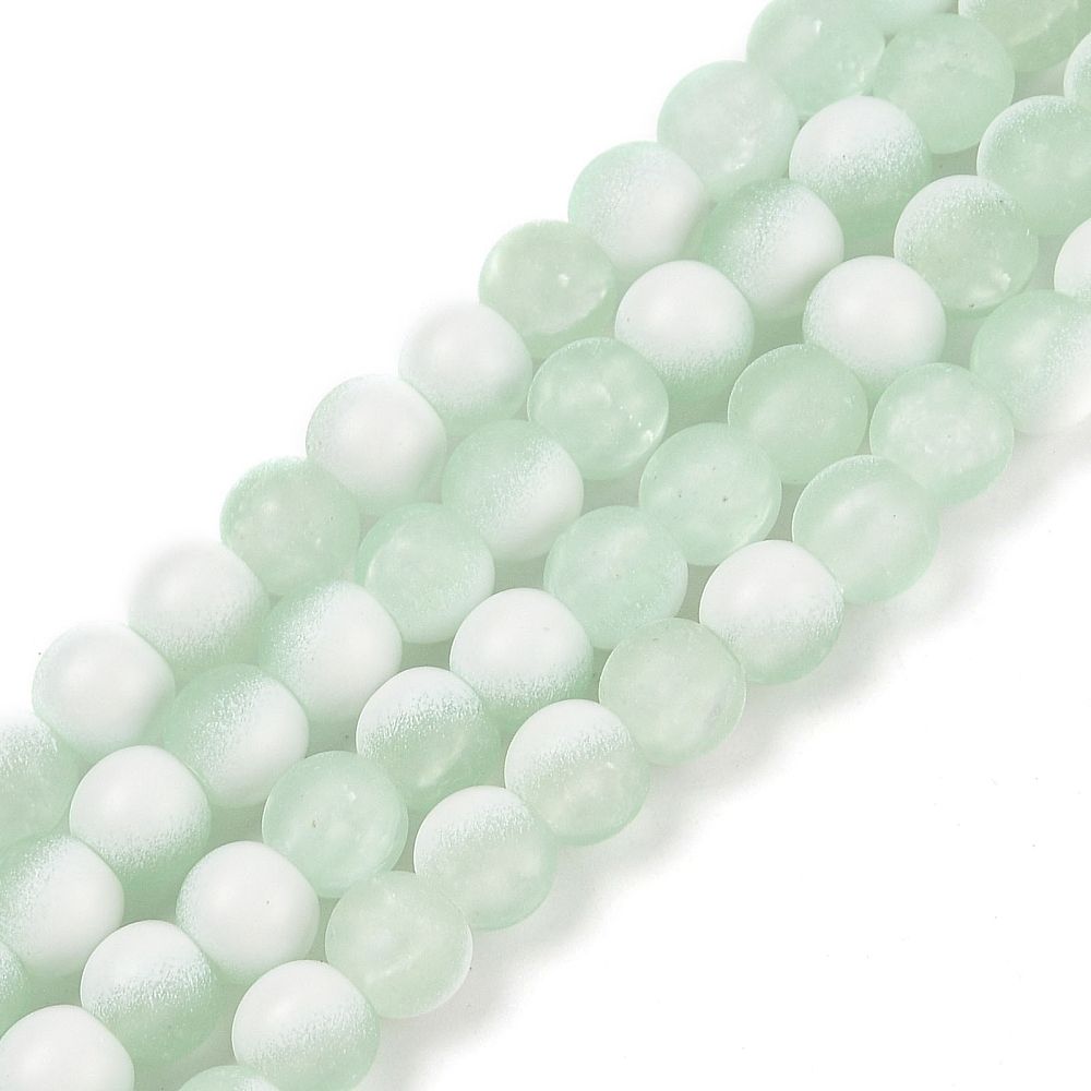 Frosted Crackle Glass Beads Strand, 6x5.5mm, Hole: 1mm, about 145pcs/strand, 31.10''(79cm)