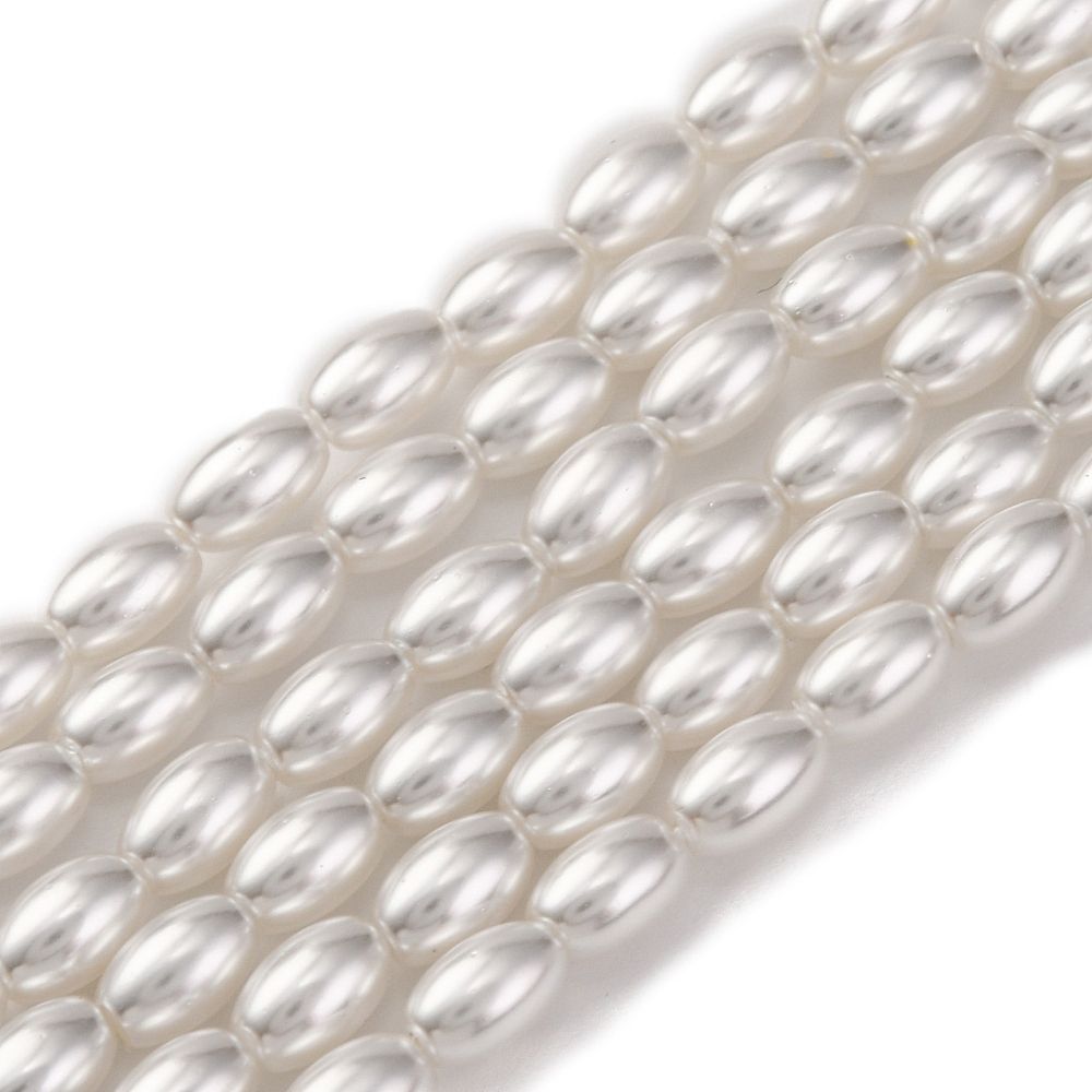 Baking Painted Pearlized Glass Pearl Bead Strands, Oval, White, 5~6x4mm, Hole: 0.7mm, about 62~70pcs/strand, 16''(40cm)
