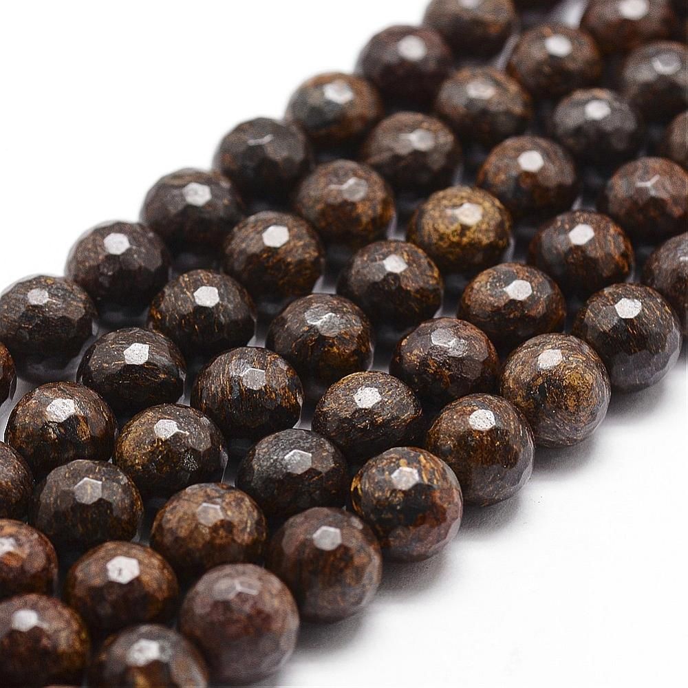 Natural Bronzite Beads Strands, Faceted, Round, 14.9 inch~15.1 inch