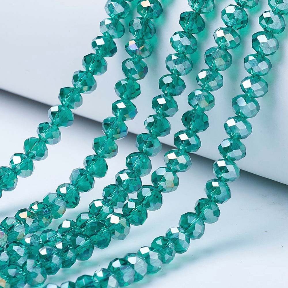 Electroplate Glass Beads Strands, AB Color Plated, Faceted, Rondelle, 2.3~2.7x2mm, Hole: 0.4mm, about 135~140pcs/strand, 26~27cm