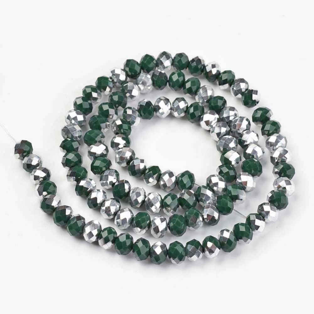 Electroplate Opaque Glass Beads Strands, Half Silver Plated, Faceted, Rondelle, 4x3mm, Hole: 0.4mm, about 105~110pcs/strand, 38~39cm