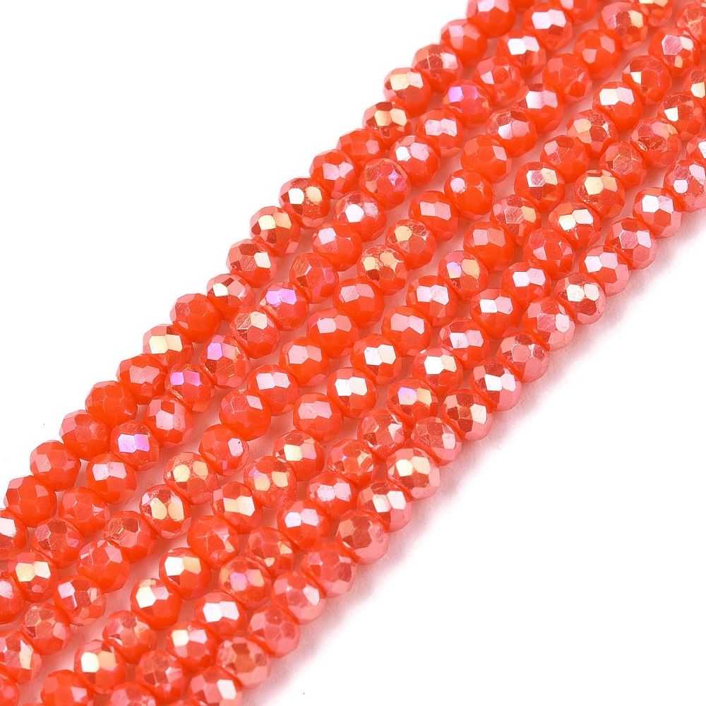 Electroplate Glass Beads Strands, Opaque Solid Color, AB Color Plated, Faceted, Rondelle,  2.3~2.7x2mm, Hole: 0.4mm, about 135~140pcs/strand, 26~27cm