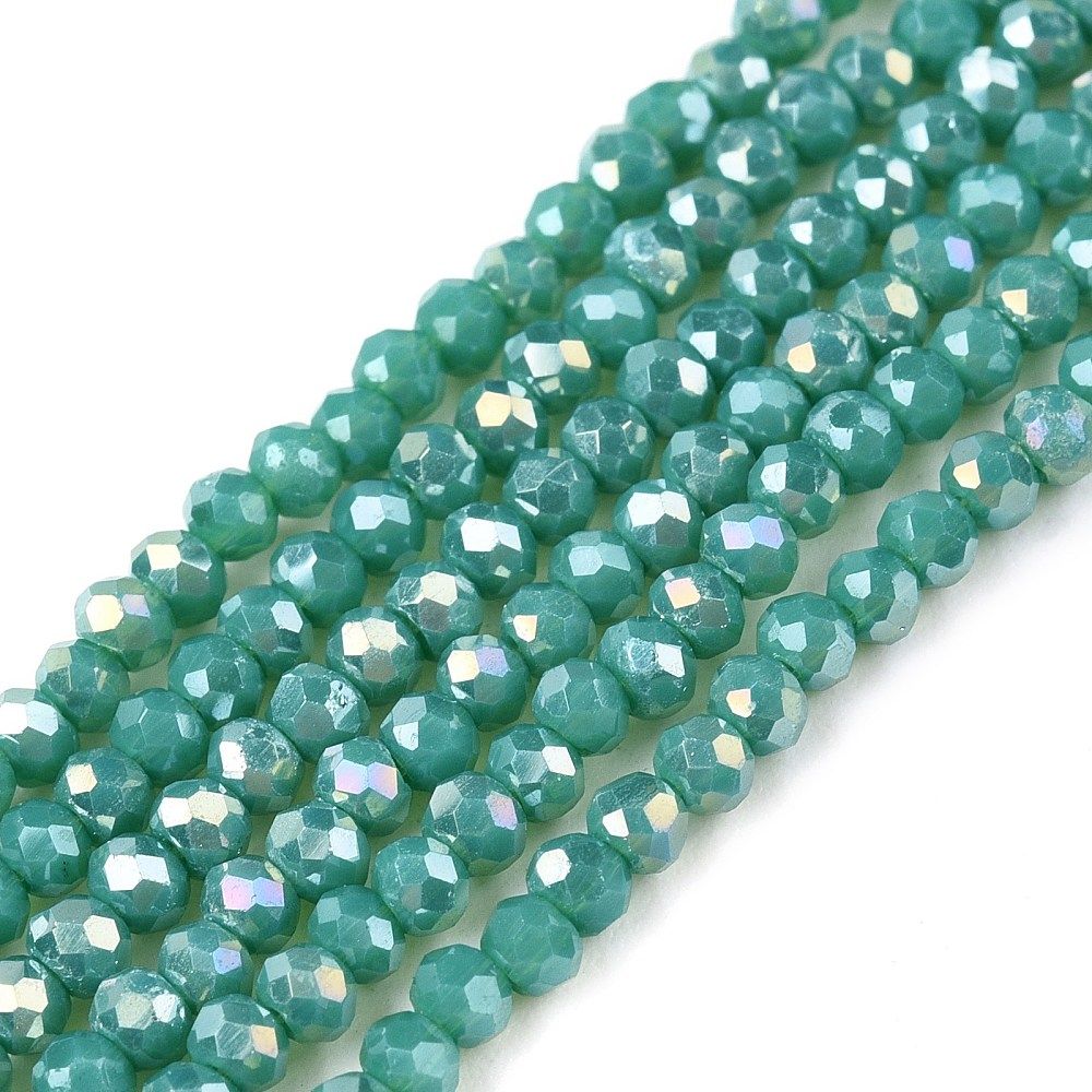 Electroplate Glass Beads Strands, Opaque Solid Color, AB Color Plated, Faceted, Rondelle,  2.3~2.7x2mm, Hole: 0.4mm, about 135~140pcs/strand, 26~27cm