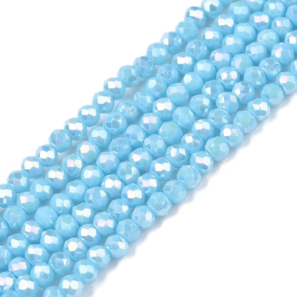 Electroplate Glass Beads Strands, Opaque Solid Color, AB Color Plated, Faceted, Rondelle,  2.3~2.7x2mm, Hole: 0.4mm, about 135~140pcs/strand, 26~27cm