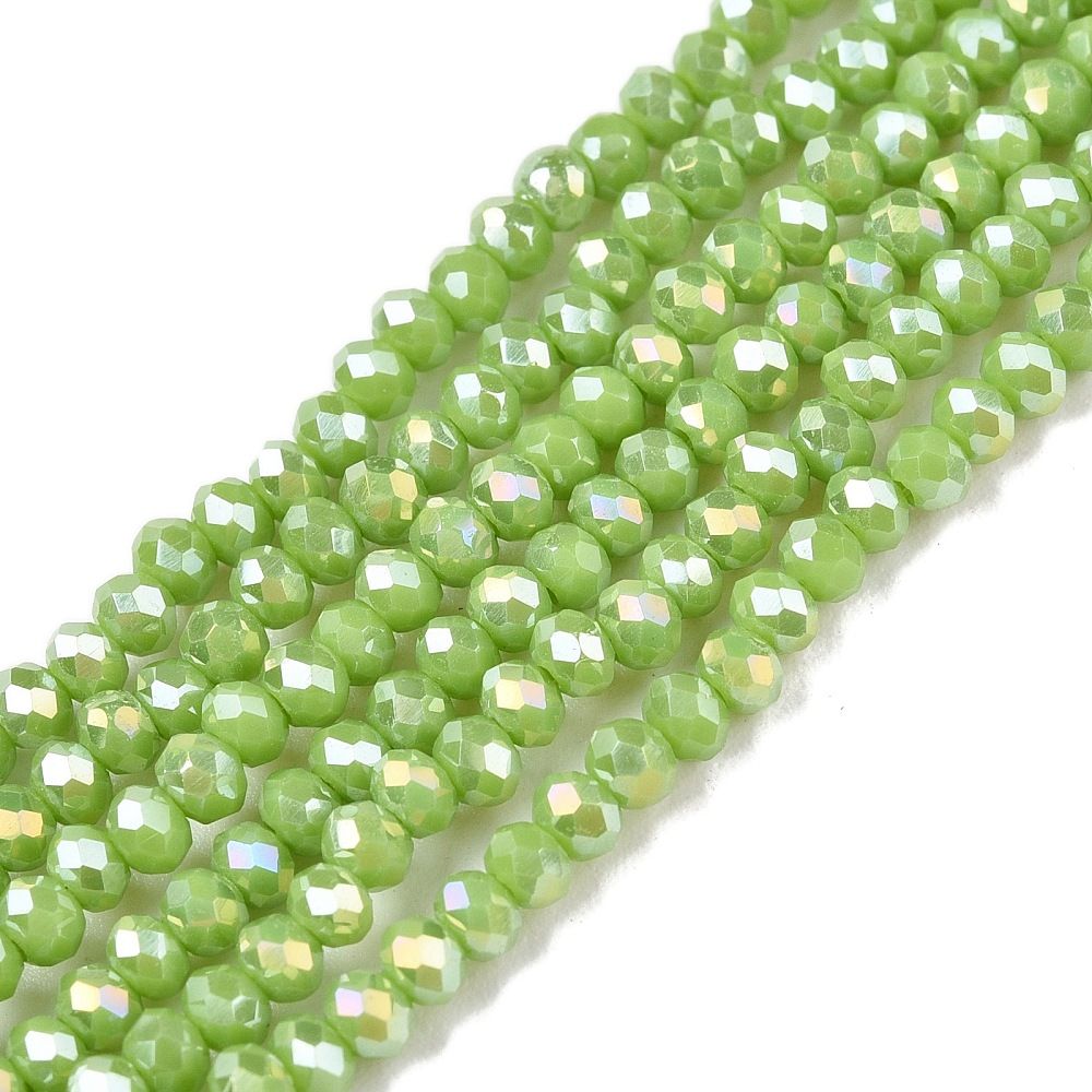 Electroplate Glass Beads Strands, Opaque Solid Color, AB Color Plated, Faceted, Rondelle,  2.3~2.7x2mm, Hole: 0.4mm, about 135~140pcs/strand, 26~27cm