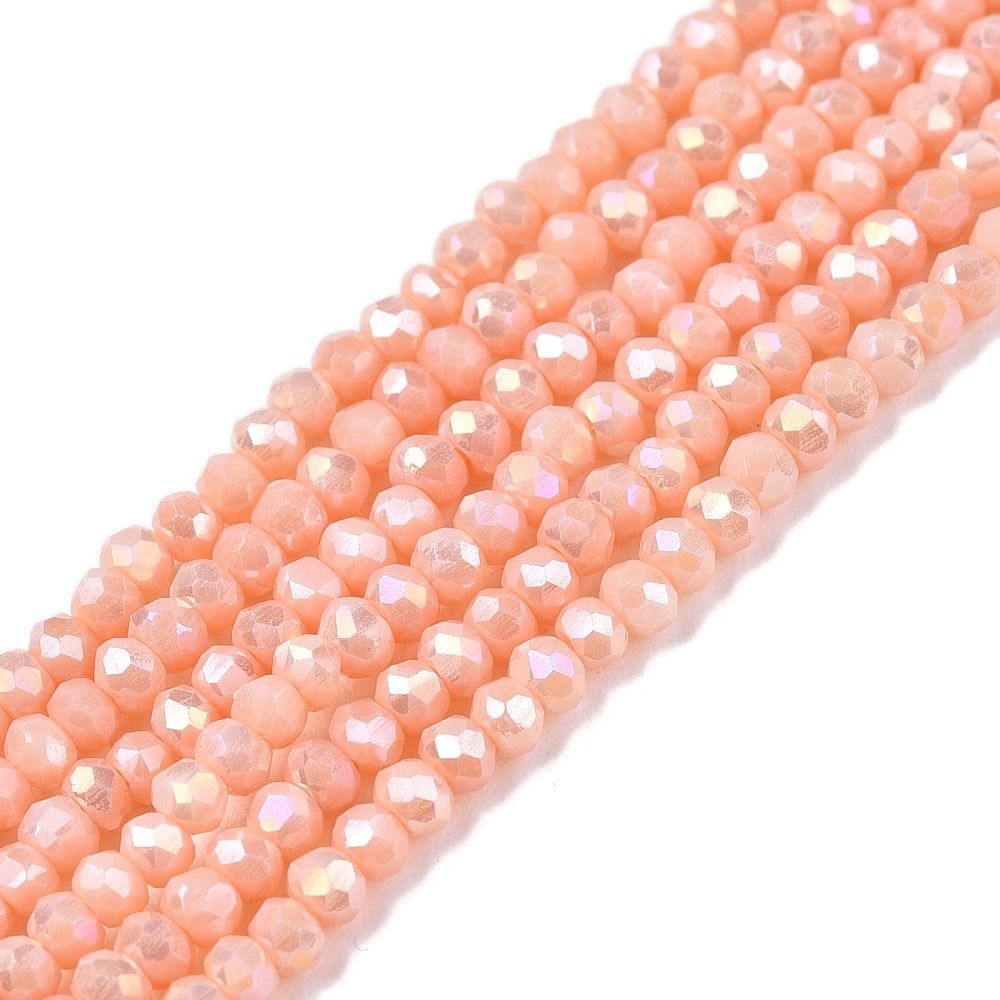 Electroplate Glass Beads Strands, Opaque Solid Color, AB Color Plated, Faceted, Rondelle,  2.3~2.7x2mm, Hole: 0.4mm, about 135~140pcs/strand, 26~27cm