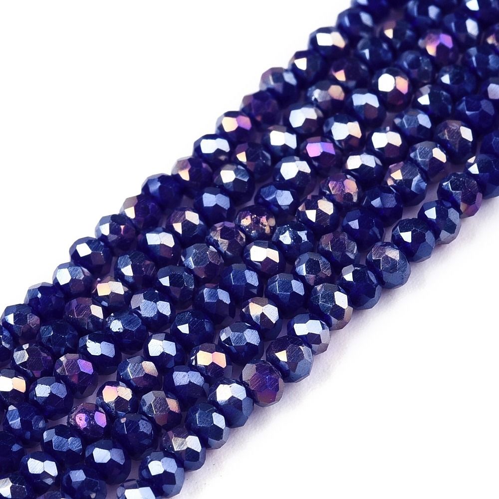 Electroplate Glass Beads Strands, Opaque Solid Color, AB Color Plated, Faceted, Rondelle,  2.3~2.7x2mm, Hole: 0.4mm, about 135~140pcs/strand, 26~27cm