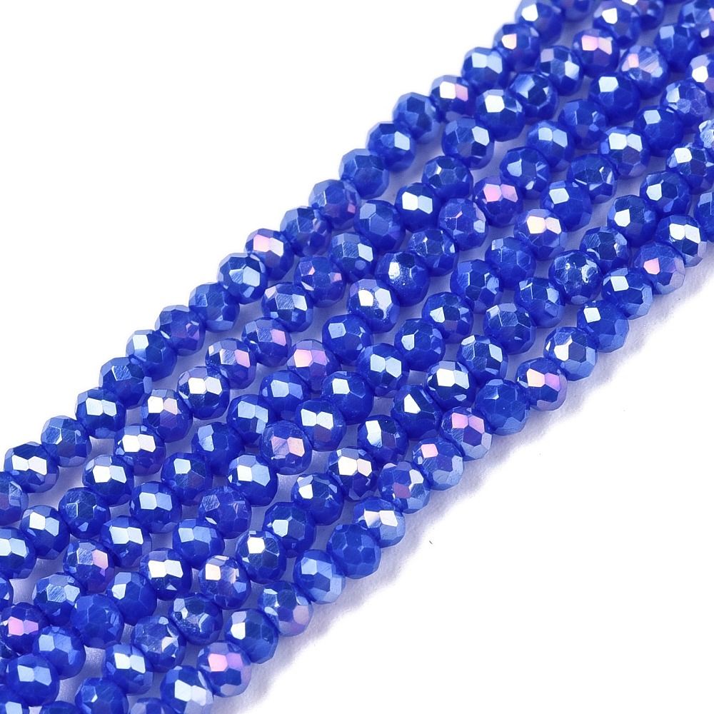 Electroplate Glass Beads Strands, Opaque Solid Color, AB Color Plated, Faceted, Rondelle,  2.3~2.7x2mm, Hole: 0.4mm, about 135~140pcs/strand, 26~27cm