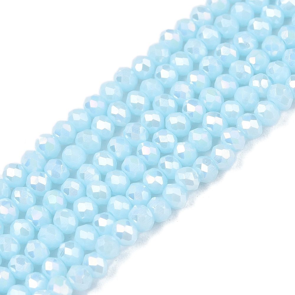 Electroplate Glass Beads Strands, Opaque Solid Color, AB Color Plated, Faceted, Rondelle,  2.3~2.7x2mm, Hole: 0.4mm, about 135~140pcs/strand, 26~27cm