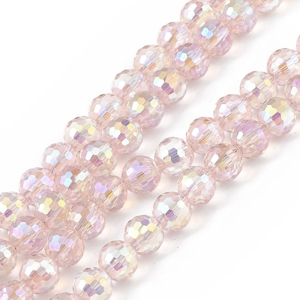 Transparent Electroplate Glass Beads Strands, Faceted(96 Facets), Round, AB Color Plated, 7.5~8x7mm, Hole: 1.2mm, about 68~70pcs/strand, 19.68~20.07 inch(50~51cm)