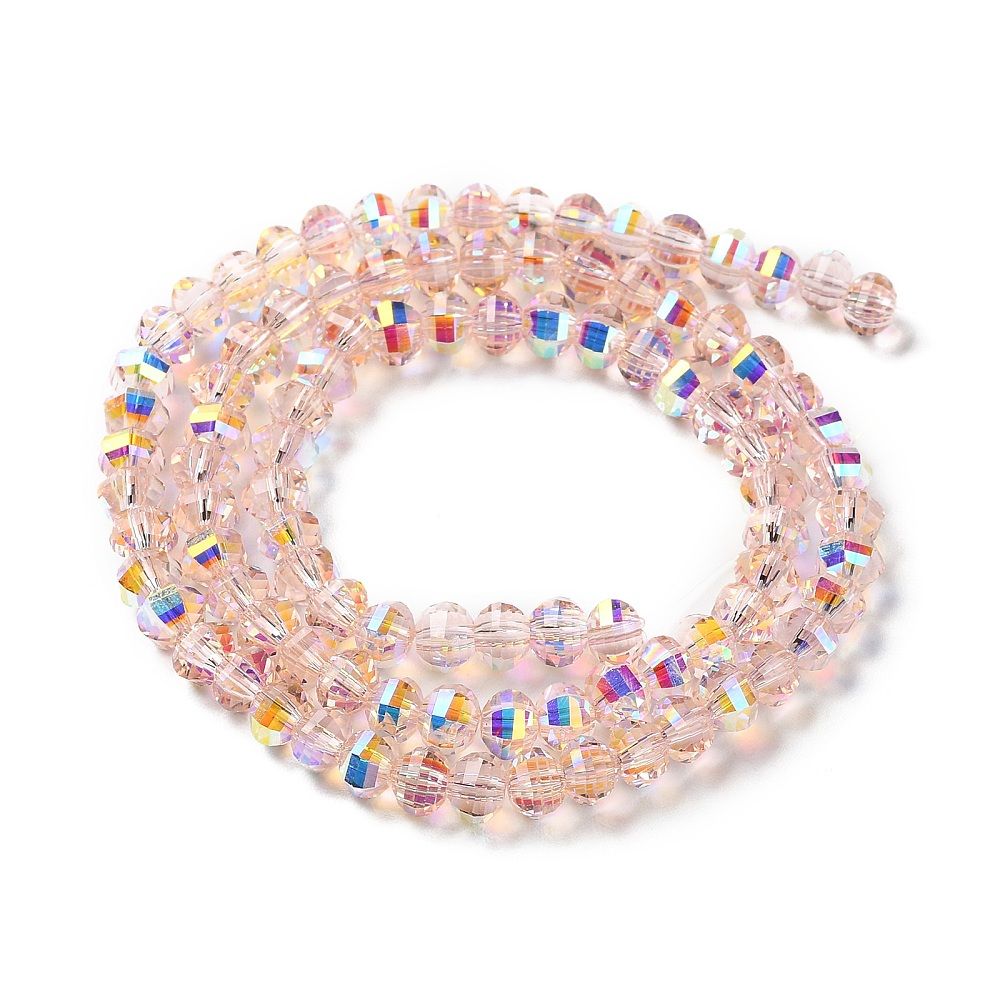Transparent Electroplate Glass Beads Strands, AB Color, Faceted Lantern, 6x4.5mm, Hole: 1.4mm, about 98pcs/strand, 17.72''(45cm)