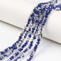 Electroplate Opaque Glass Beads Strands, Half Silver Plated, Faceted, Rondelle, Royal Blue, 3.5x3mm, Hole: 0.4mm, about 118~123pcs/strand, 32~33cm