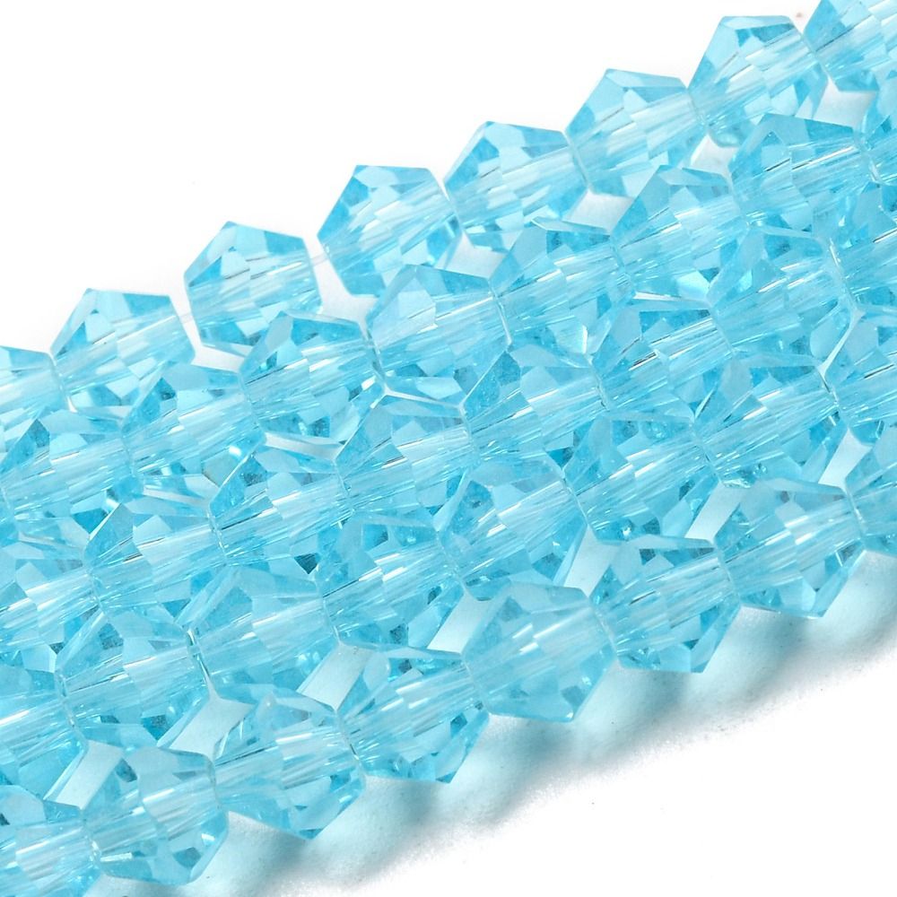 Transparent Glass Beads Strands, Faceted, Bicone, 6x6mm, Hole: 1mm, about 45~47pcs/strand, 9.65~9.84 inch(24.5~25cm)